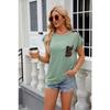 Summer Women's T-shirt Crew-neck Patchwork Leopard Pocket Short Sleeve Casual T-shirt Top