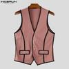 INCERUN 2PCS Men Sleeveless Stitching Waistcoat and Long Pants Outfits Sets