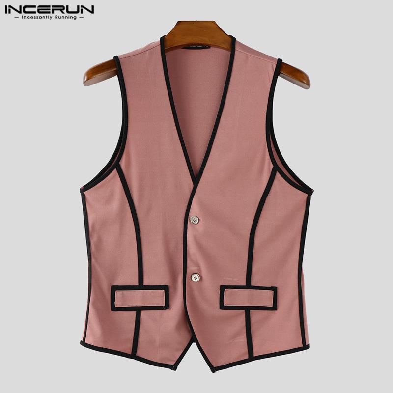 INCERUN 2PCS Men Sleeveless Stitching Waistcoat and Long Pants Outfits Sets