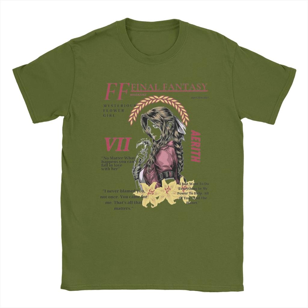 Aerith Gainsborough FF7 Magazine Final Fantasy Men T Shirts Vintage Tee Shirt Short Sleeve T-Shirts 100% Cotton Birthday Gift