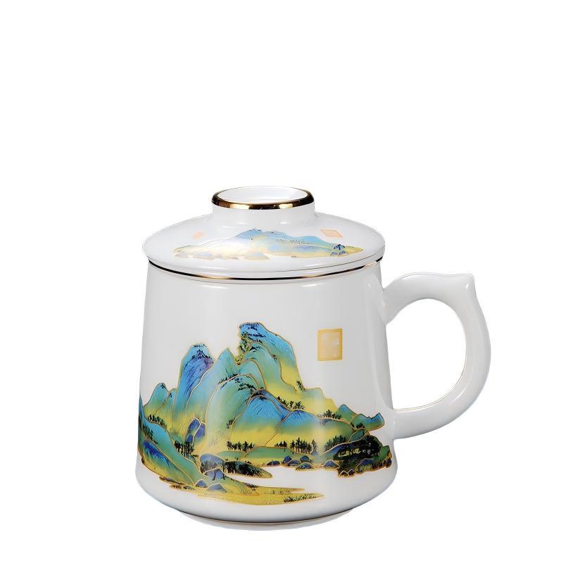 Qianli Jiangshan Ceramic Tea Cup with Lid