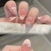 10 Pièces Faux Ongles French Press On Rose Amande Avec Nœud en Dentelle Fait Main et Perle Sweetheart Nail Art Faux Ongles