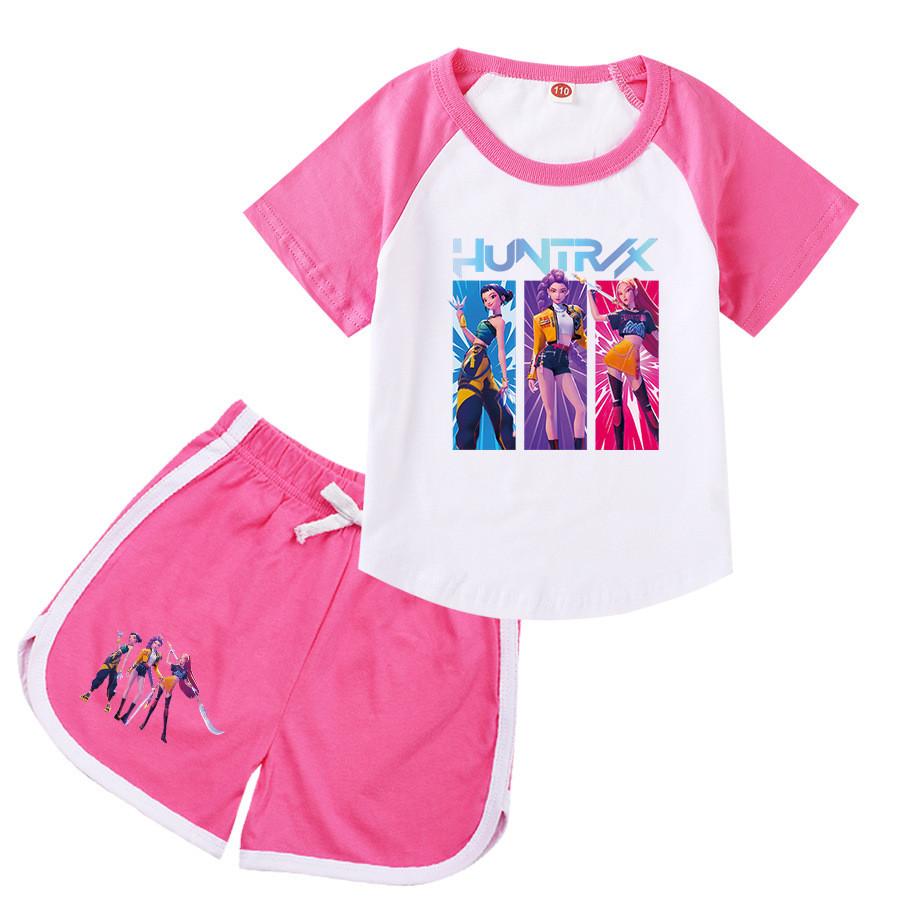 

Детский Девочки Аниме Мультфильм ПОП Певица Руми Зои Мира Принт Повседневный Реглан Короткий Рукав Футболка Шорты Набор Одежды 170cm розы красного