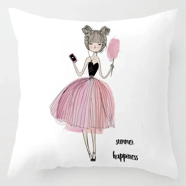 

Розовая юбка Девушка Наволочка Украшения для автомобиля Офис Гостиная Диван Главная Наволочка 40x40cm