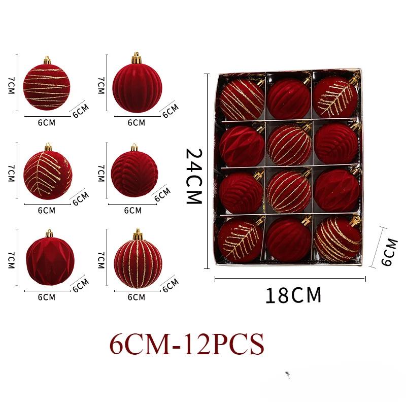6/12pcs 6cm Wine Red Christmas Ball Ornaments Christmas Tree Party Decoration New Year Christmas Spheres Pendant Velvet Balls