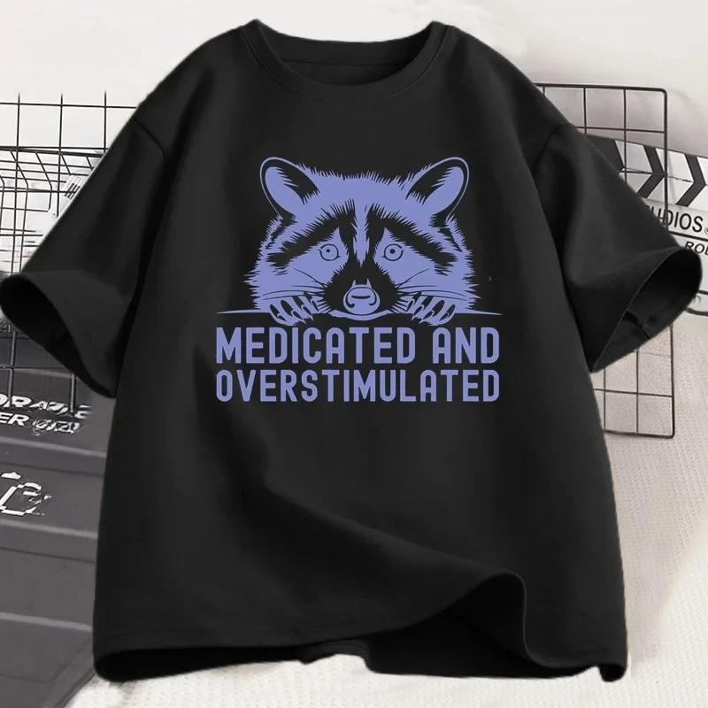 Camiseta con estampado de mapache de dibujos animados camiseta informal de Unisexga corta con cuello redondoadecuada para S