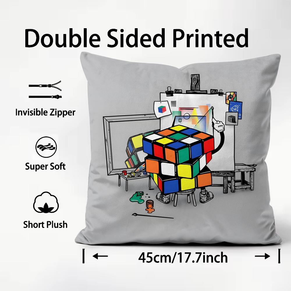 cartoon style Rubik's cube Cute Cushion Cover Pattern Printed Pillowcase for Living Room Sofa Cushion Cover & Bedroom Decor