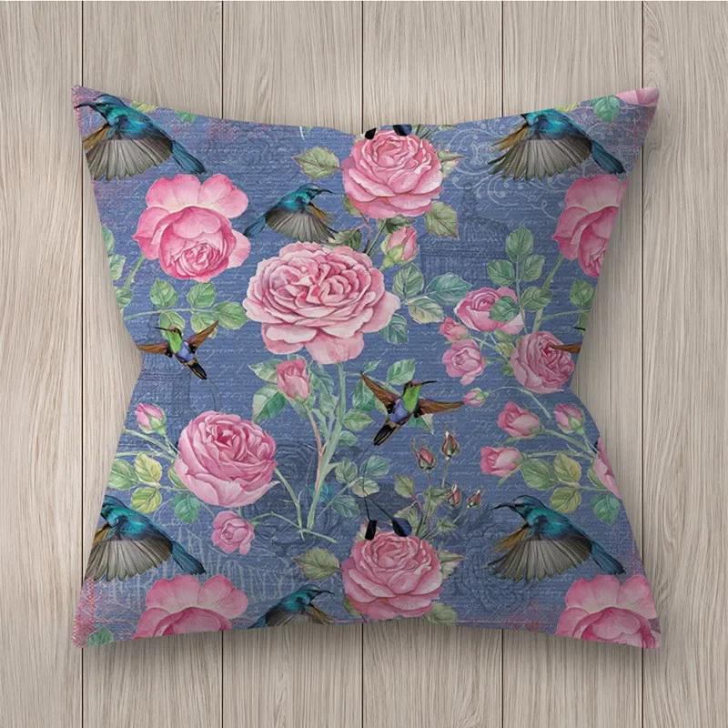 Square Polyester Cushion Cover Living Room Home Decor Throw Pillow  Rustic Rose Printed  Case