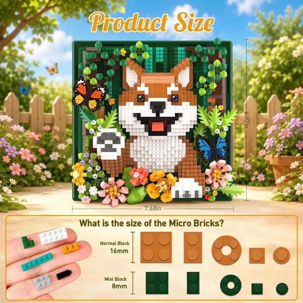 1600 KS Květiny a Zvířata Psi Hračky Stavebnice Sada Umění 3D Model Shiba Inu Hračky Na Stěnu Stůl Dekorace Dárky Pro Děti