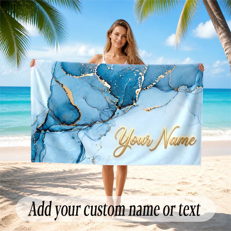 Abstract Geometric Theme Soft Beach Towel Personalized Custom Name Text Towel Portable for Beach Pool Travel