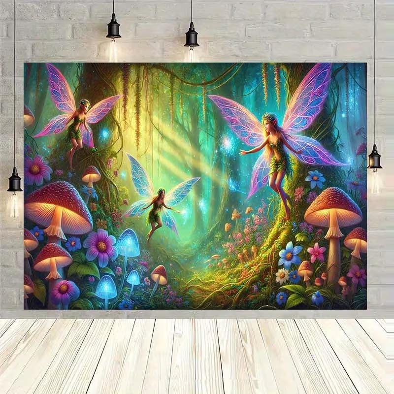 

2D Magical Forest Fairies with Sparkling Lights Kids Birthday Party Backdrop 47.2x31.5inch/120*80cm