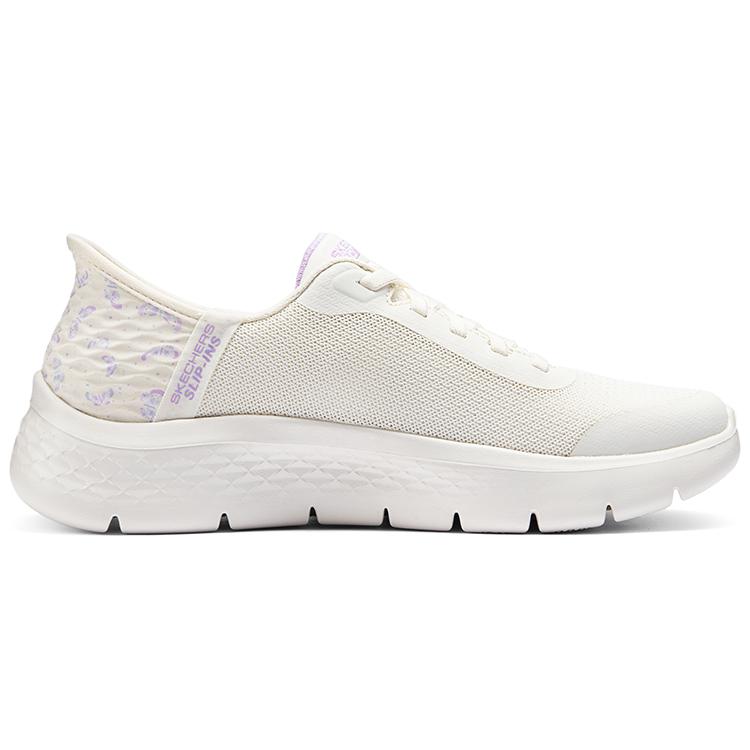 Skechers Go Walk Flex Slip-On Shoes Soft Sole Comfortable Breathable Supportive Rebound Low-Top Running Shoes Women Sneakers White Purple 124823-NTPR