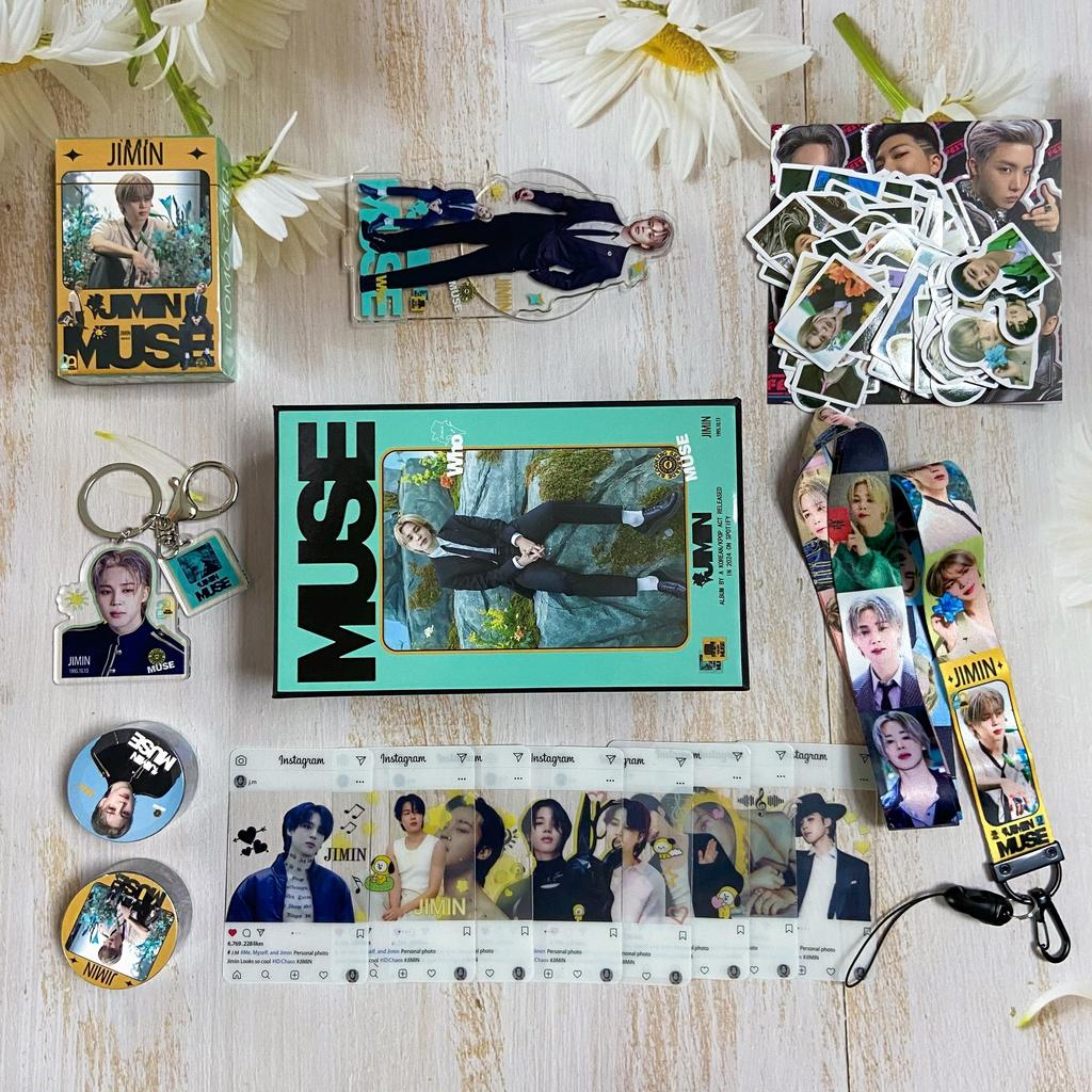BTS Jimin Muse Album Merch Geschenkbox, Jimin Acryl Aufsteller, Lomo Karten, Schlüsselanhänger, Aufkleber, Lanyard, Anstecker, BTS Jimin Solo Album Fan-Sammlung Set