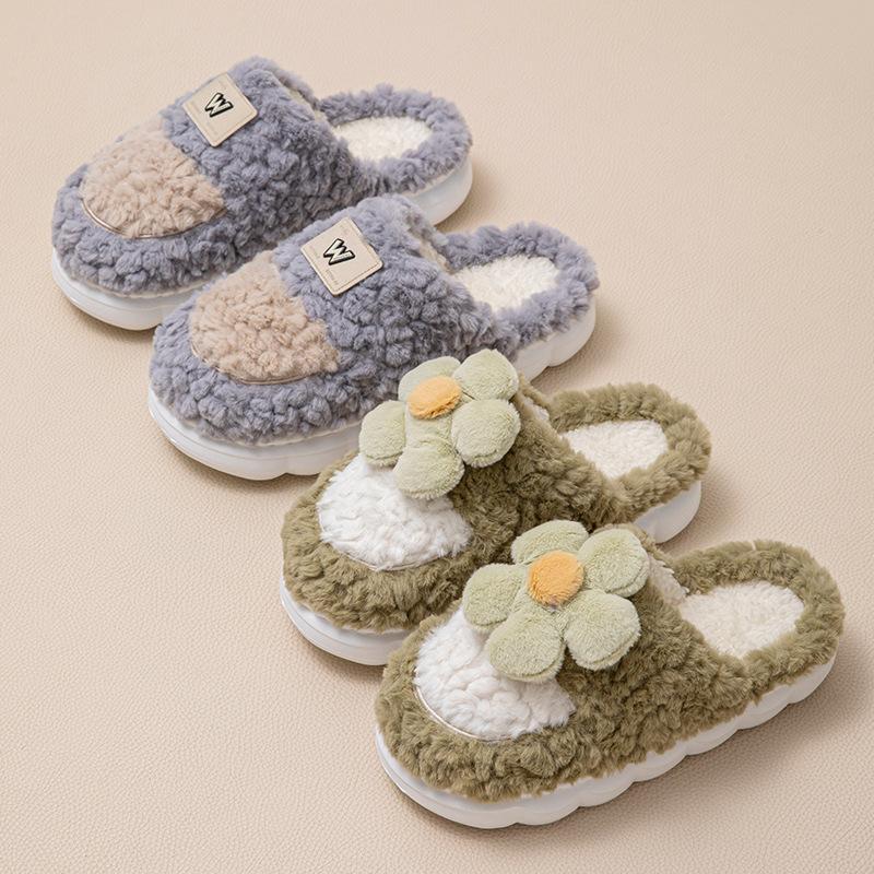 Cotton slippers home autumn and winter wool slippers warm velvet cotton shoes soft platform shoes couple cotton mop