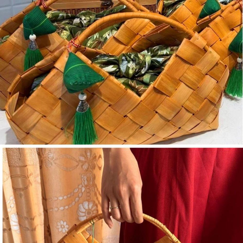 Natural Woven Bag Wooden Storage Box Multi-functional Hand-held Basket  Zongzi