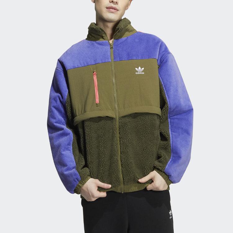 Adidas Originals Trébol Cuello Alto Bloque de Color Cremallera Logotipo Chaqueta Hombre Ropa de Abrigo Verde Oliva Oscuro HE6614
