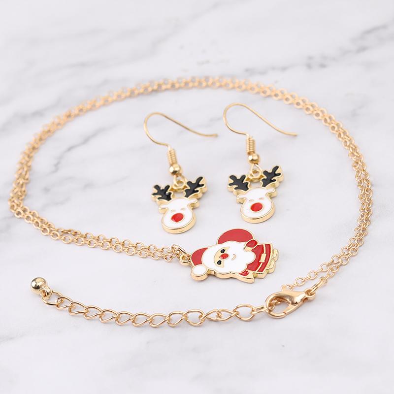 Christmas Collection Jewelry Set Reindeer Head Drop Earrings Santa Claus Charm Necklace Xmas Gift For Women Girls