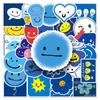 50 Blue Smiley Face Cartoon Stickers for Water Cups and Luggage