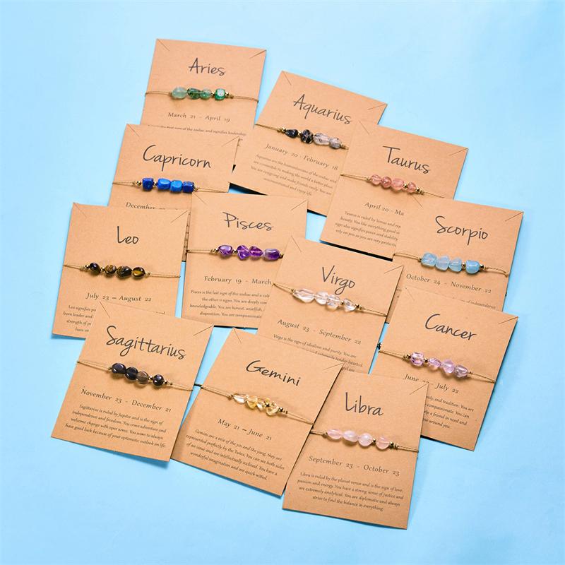 12 Constellation Sign Natural Stone Bracelet for Women Kids Aries Leo Hand Braid Cardstock Bracelet Female Jewelry Birthday Gift