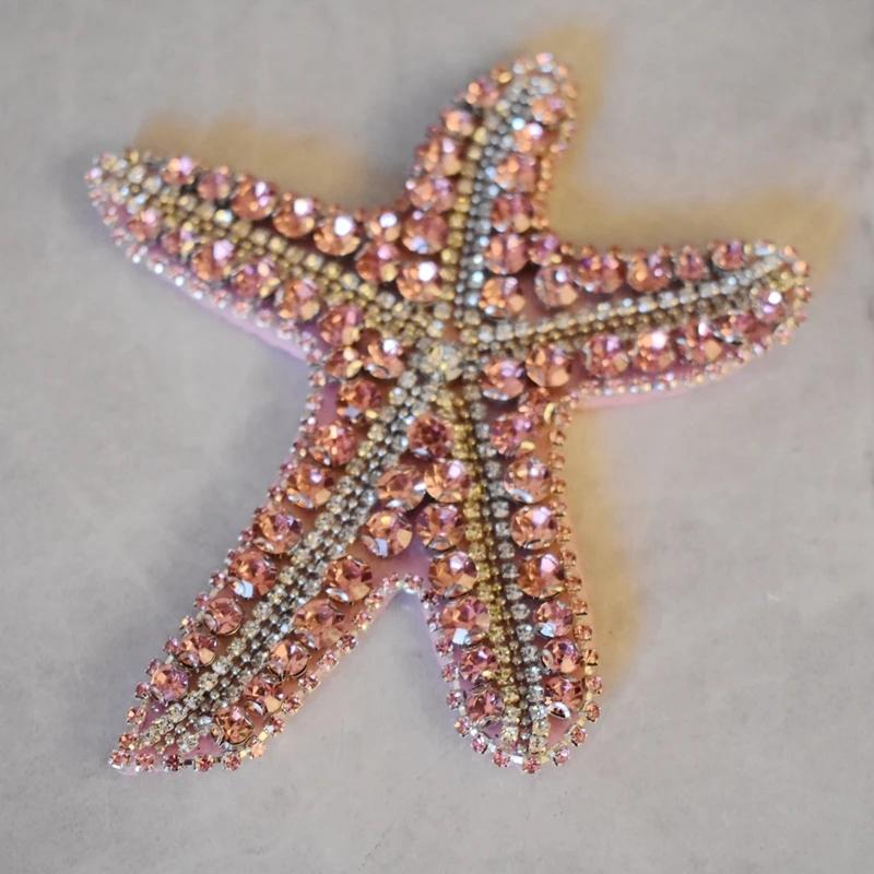 

3D нашивки ручної роботи зі стразами з бісеру. Морська зірка, пришивна нашивка з кришталевою зіркою. Аплікація з бісеру.