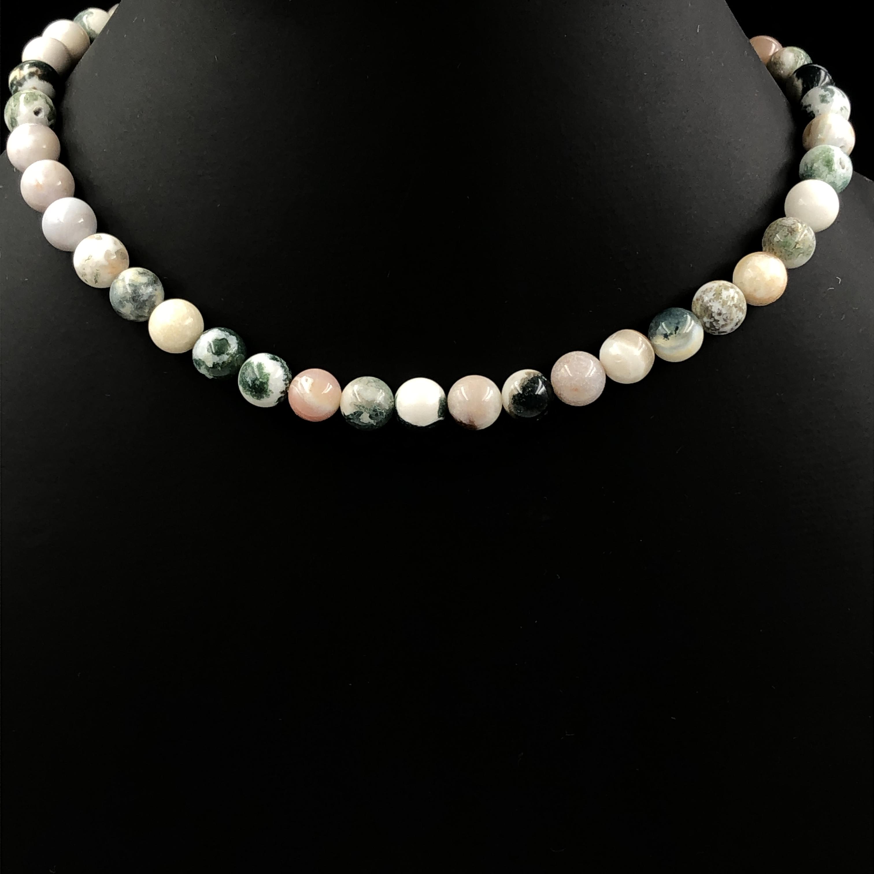 8 мм Натуральный Древесный Агат B Камень Круглые Бусины Украшения Ручной Работы Регулируемое Ожерелье 17-21  На День Рождения 8BN-23