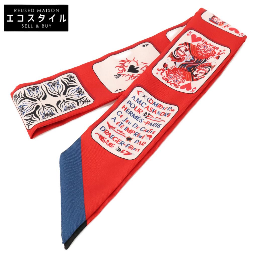 HERMES [Brand new, unused] H063169S-03 JEU DE CARTES Playing Cards Silk Twilly scarf 03 QC/ROUGE/NOIR/ARDOISEUsed