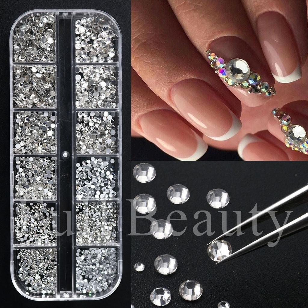 New manicure 12-grid jewelry size mixed flat-bottomed diamond round silver diamond jewelry