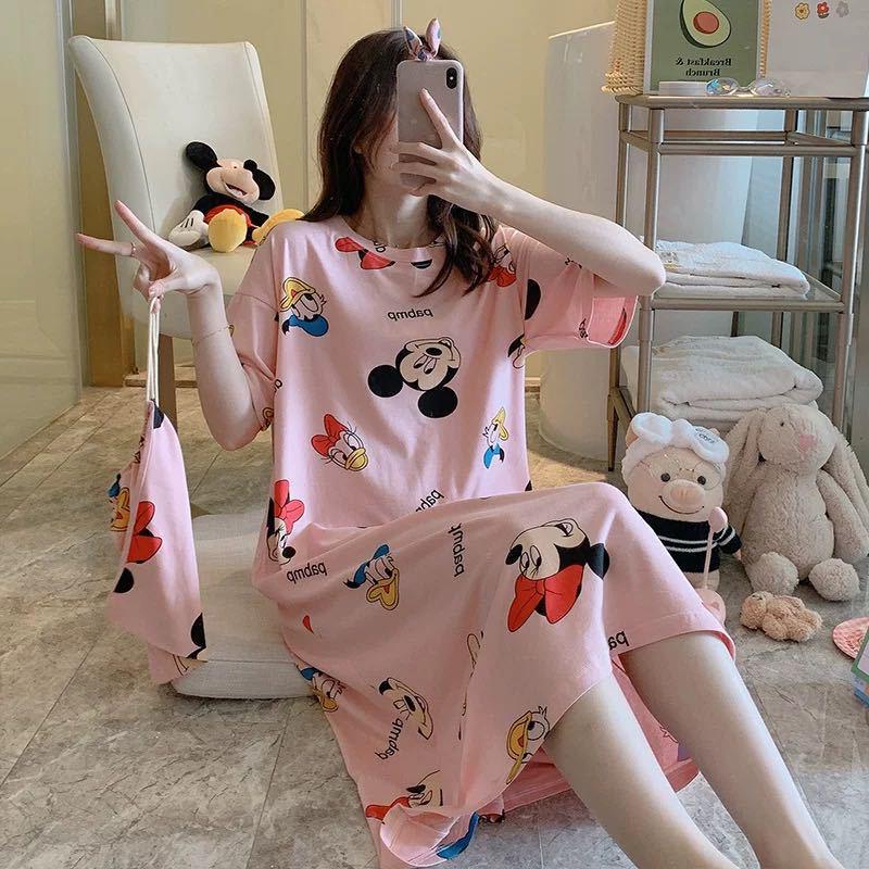 Girls' Summer, Spring and Autumn Short-sleeved Home Wear with Cute Cartoon Designs and Loose Style Pajamas and Nightgowns