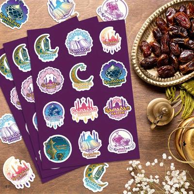 6pcs/packMiddle East Ramadan Stickers Arabic Eid Mubarak Star Moon Castle Decoration Labels Festival Gift Bag Sealing Stickers P