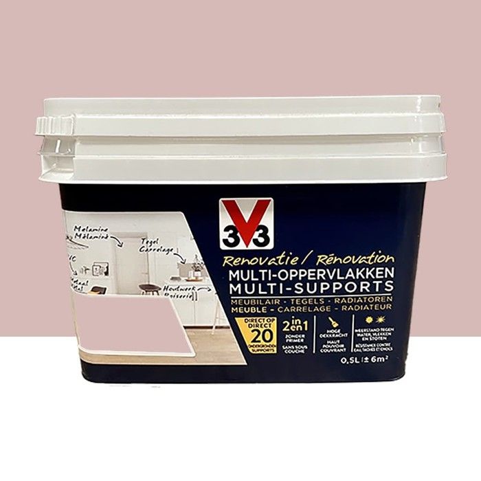 Peinture Rénovation Multi-supports - V33 - 118144 - Rose Bohème - Satiné - 0,5L