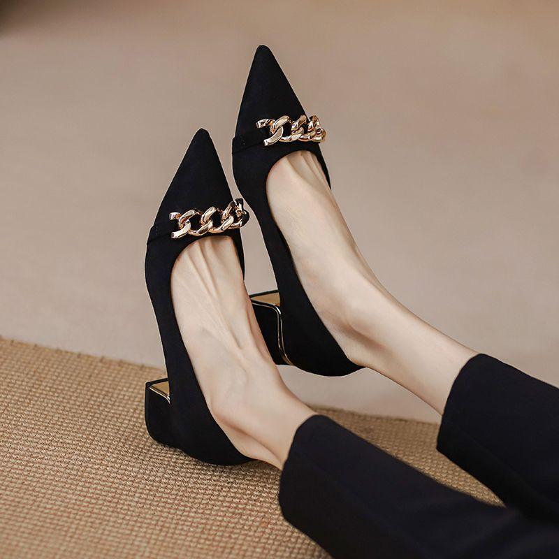 Black Woman Pumps Spring and Autumn With Medium Heels Pointed Toe Shoes for Women Wholesale Y2k On Promotion Discount Shoe Sale