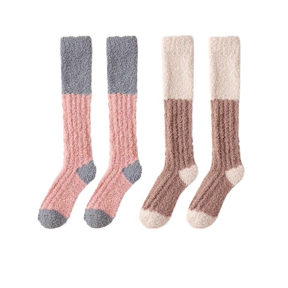2Pairs Thicken Warm Coral Fleece Stockings Winter Long Tube Socks Cute Floor Plush Stockings  Winter