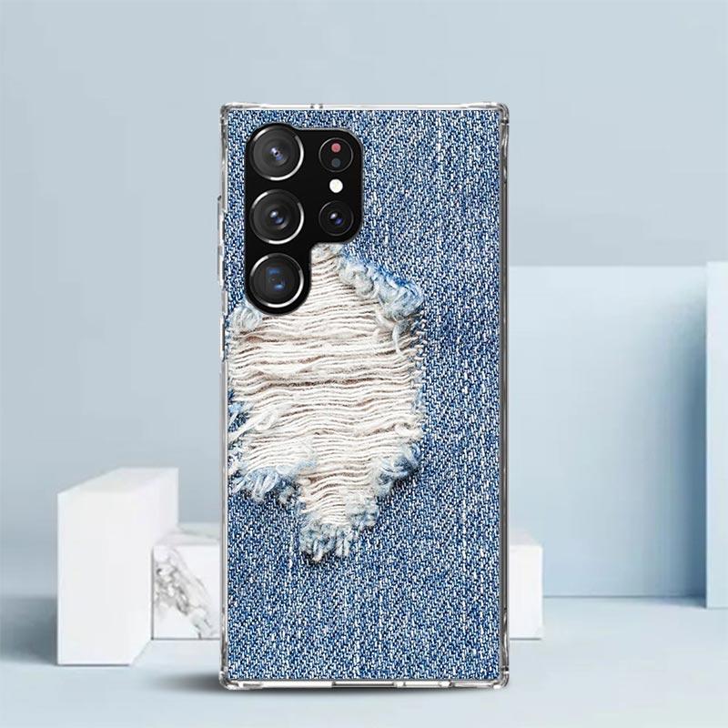 Jeans Cowboy Denim Printed Phone Case For Samsung Galaxy S24 S25 Edge S26 Ultra S22 S23 Plus S21 + S20 FE Soft TPU Back Cover Ga