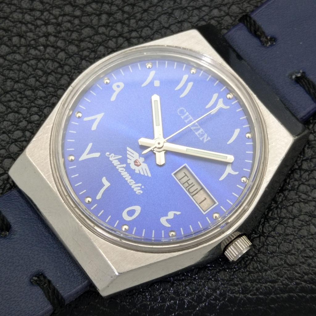 JAPAN VINTAGE CITIZEN AUTOMATIC 8200 MENS BLUE COLOR DIAL WATCH a500317-2 R151b-a500317
