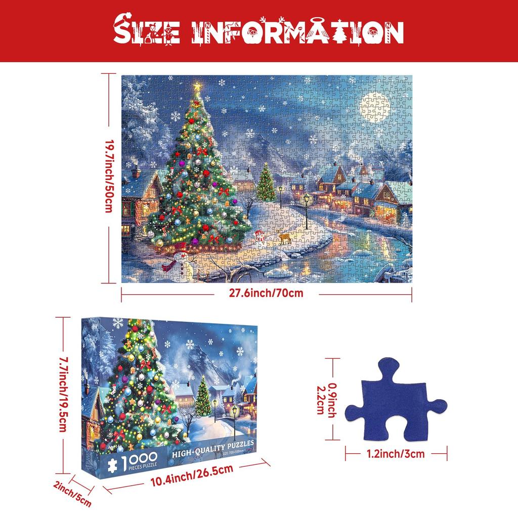 CHengQiSM Puzzle de 1000 de piese Orașul de Crăciun Puzzle de 1000 de piese Decorațiune de Crăciun Elegant Interior Cadou de Crăciun (70x50cm)