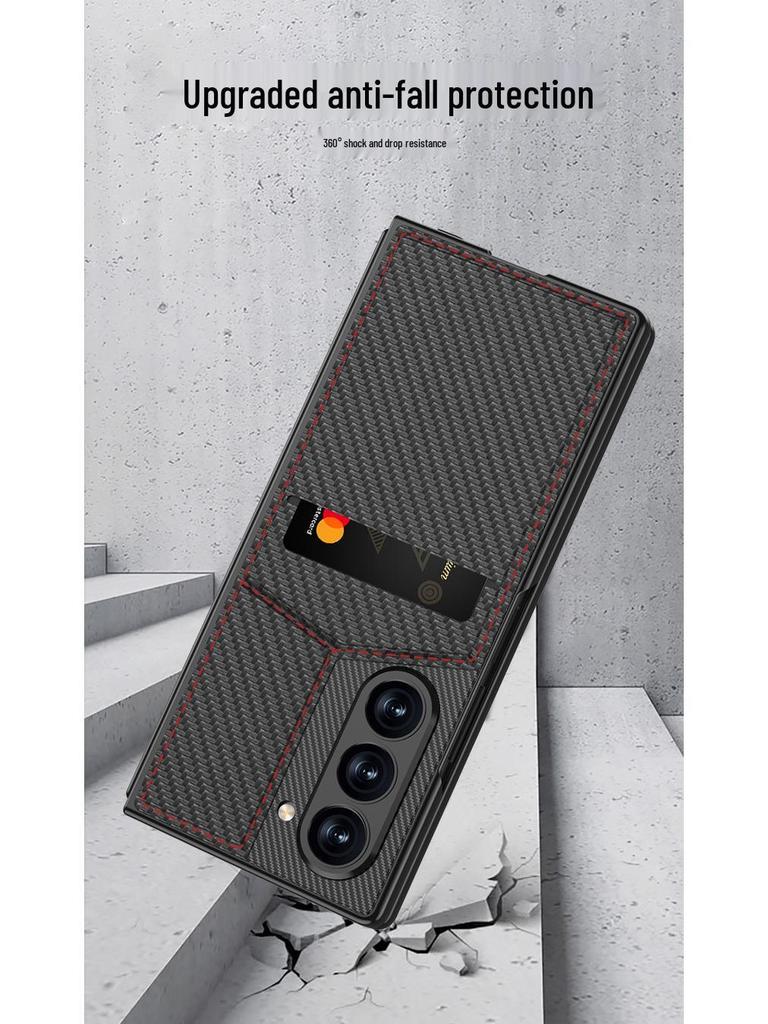 Samsung Z Fold 6 Card Holder Stand Case - Premium Leather with Film Integrated Protection