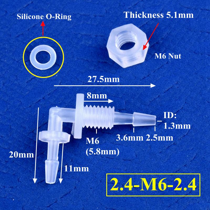 

M6~G1/2 К 2,4-11,1 мм PP Пагода Колено + Гайка Силиконовое Уплотнительное Кольцо Полив Орошение Аквариум Рыбный Аквариум Перфорированный Шланговый Соединитель 2.4-M6-2.4 (10 Pieces)