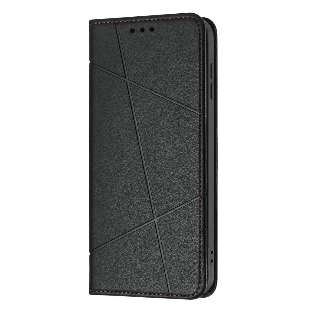 For Xiaomi Redmi Note 14 5G Wallet Case Line Imprinted Leather Stand Phone Cover with Wrist Strap