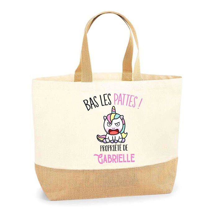 Sac cabas - PLANETEE - Gabrielle Bas les pattes Licorne - Jute - Imprimé en France - Anses solides