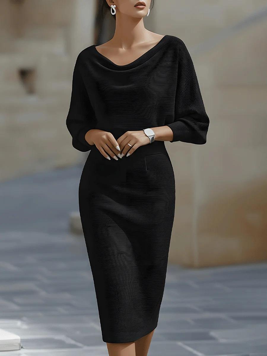 Women s Off Shoulder Long Sleeve Knit Dress S чёрный