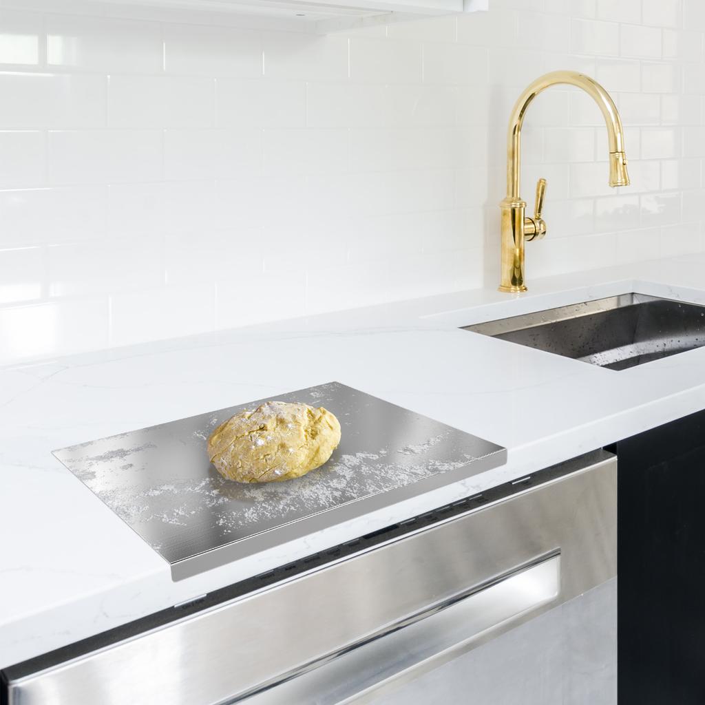 Schneidematte Hackbrett Edelstahl und Paneel Küchenwerkzeug Teigschaber Zubehör Teig Silber Antihaft