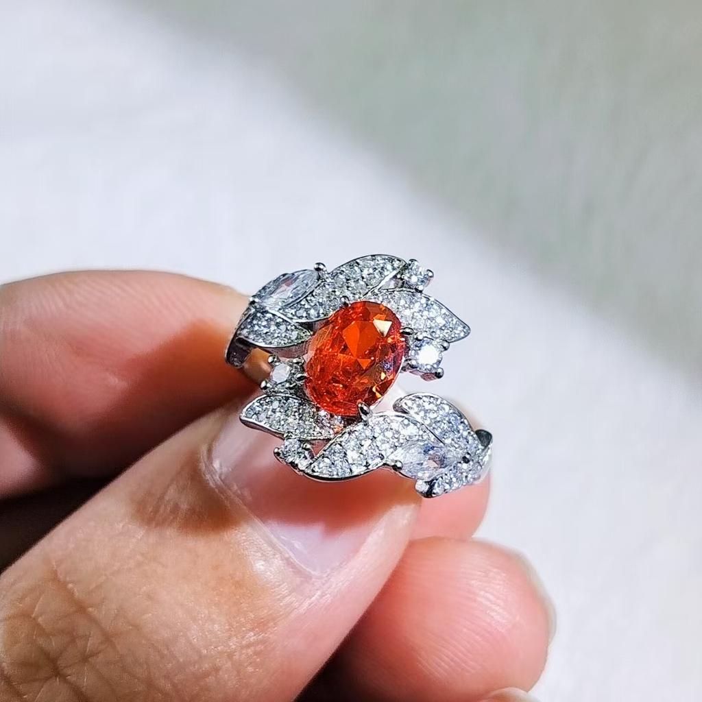 Bright And Colorful Imitation Amethyst Citrine Open Ring Female, Leaf-Shaped Diamond Ring