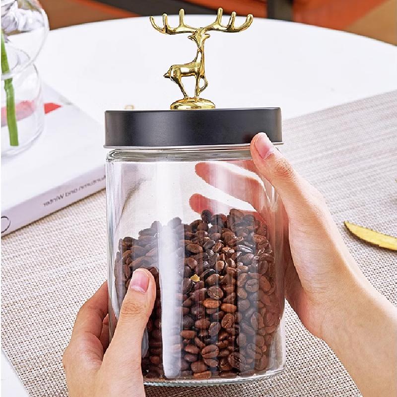 Golden Elk Glass Bottle with Lid Transparent Round Glass Sealed Jar Candy Tea Coffee Beans Nuts Miscellaneous Grains Storage Box