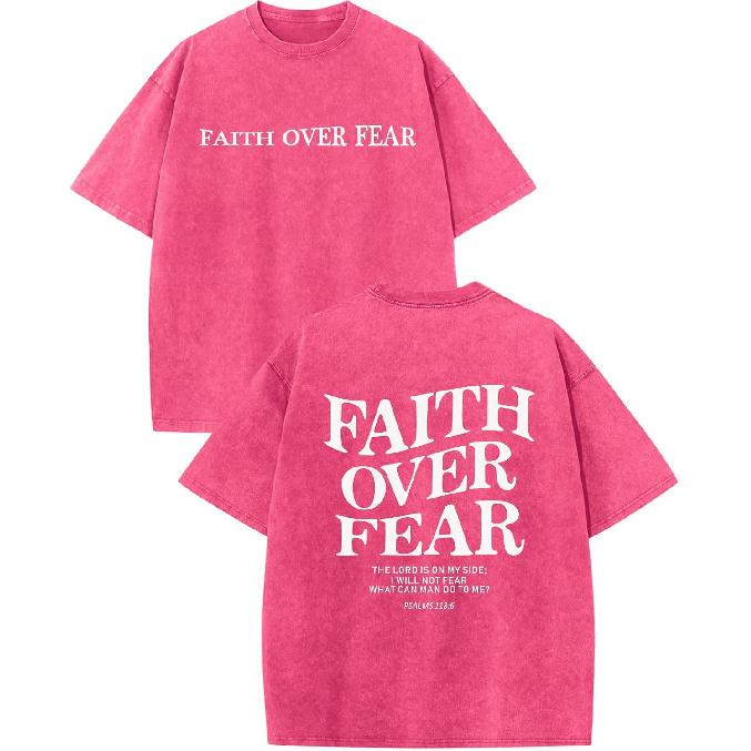 Christian Faith Over Fear Shirt for Men Jesus Religious Shirts Oversized Graphic Tees Acid Wash God T-Shirt