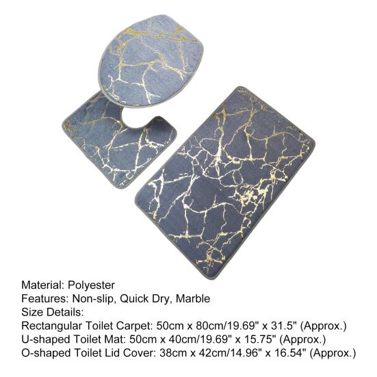 3Pcs/Set Non-slip Toilet Carpet Quick Dry Polyester Marble Toilet Lid Cover Bathroom Rug for Home