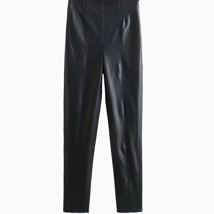 2025 Autumn/Winter Women's Slimming High-Waisted Faux Leather Leggings