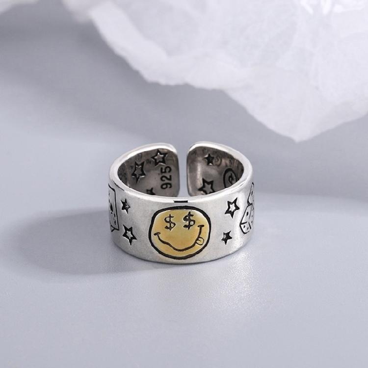 Fashionable Smile Face Star Opening Ring with Adjustable Fit Fashion Statement Ring Stylish Finger Accessories