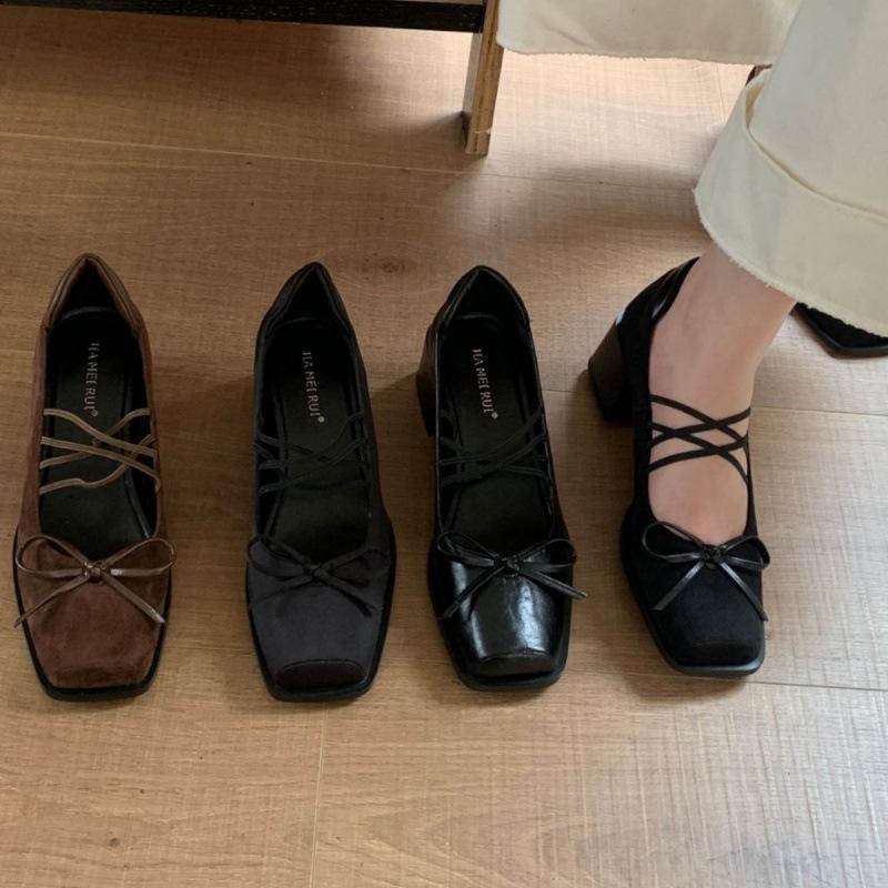 2025 Early Autumn Retro Thick Heel Not Tired High Heel Ballet Shoes Retro Bow Mary Jane Shoes