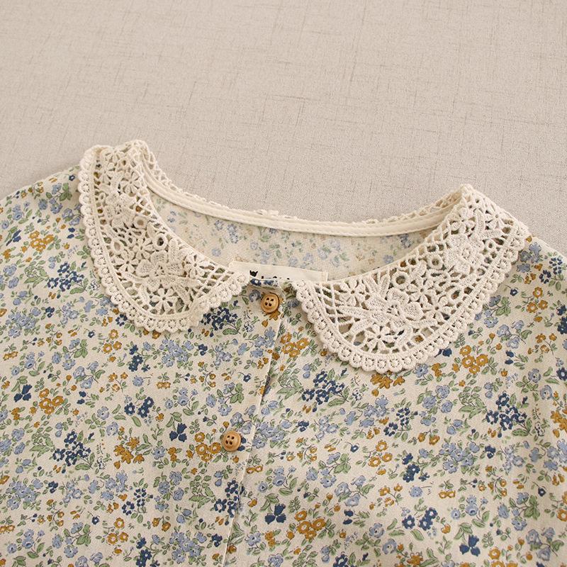 Mori Girl Blommig dockkrageklänning med lös passform och lapptäcke i spetskant