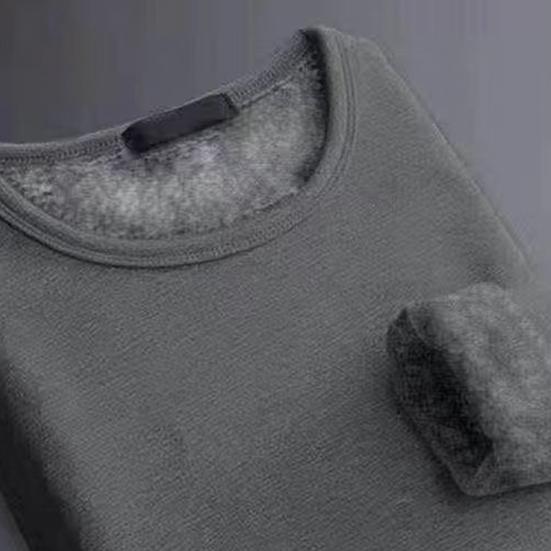 O-Neck Long Sleeve Solid Color Thick Men Top Autumn Fleece Lining Bottoming Thermal Underwear